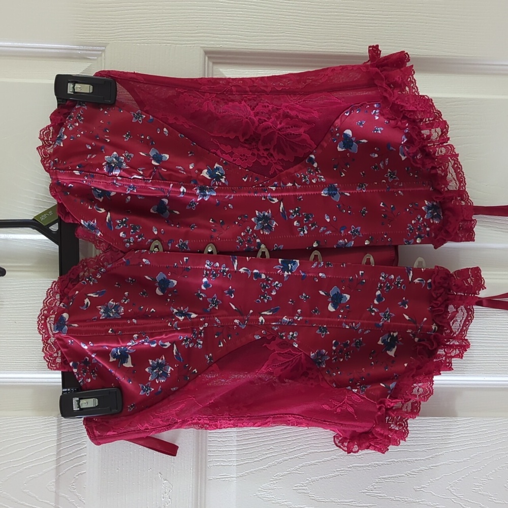Adore Me Red Floral Satin Lace Corset